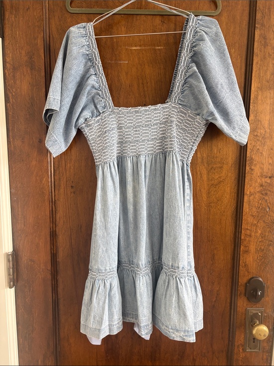Free People Dresses & Skirts - Free People Light Blue Smocked Tie-Front Mini Dress